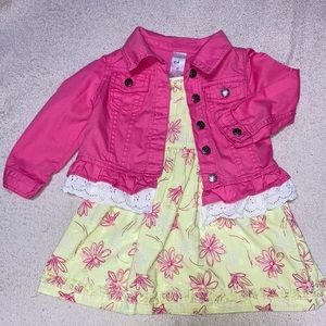 Lime Green w/Pink Flowers Dress & Pink Jean Jacket